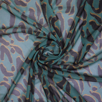 Teal Leopard Powermesh per/metre