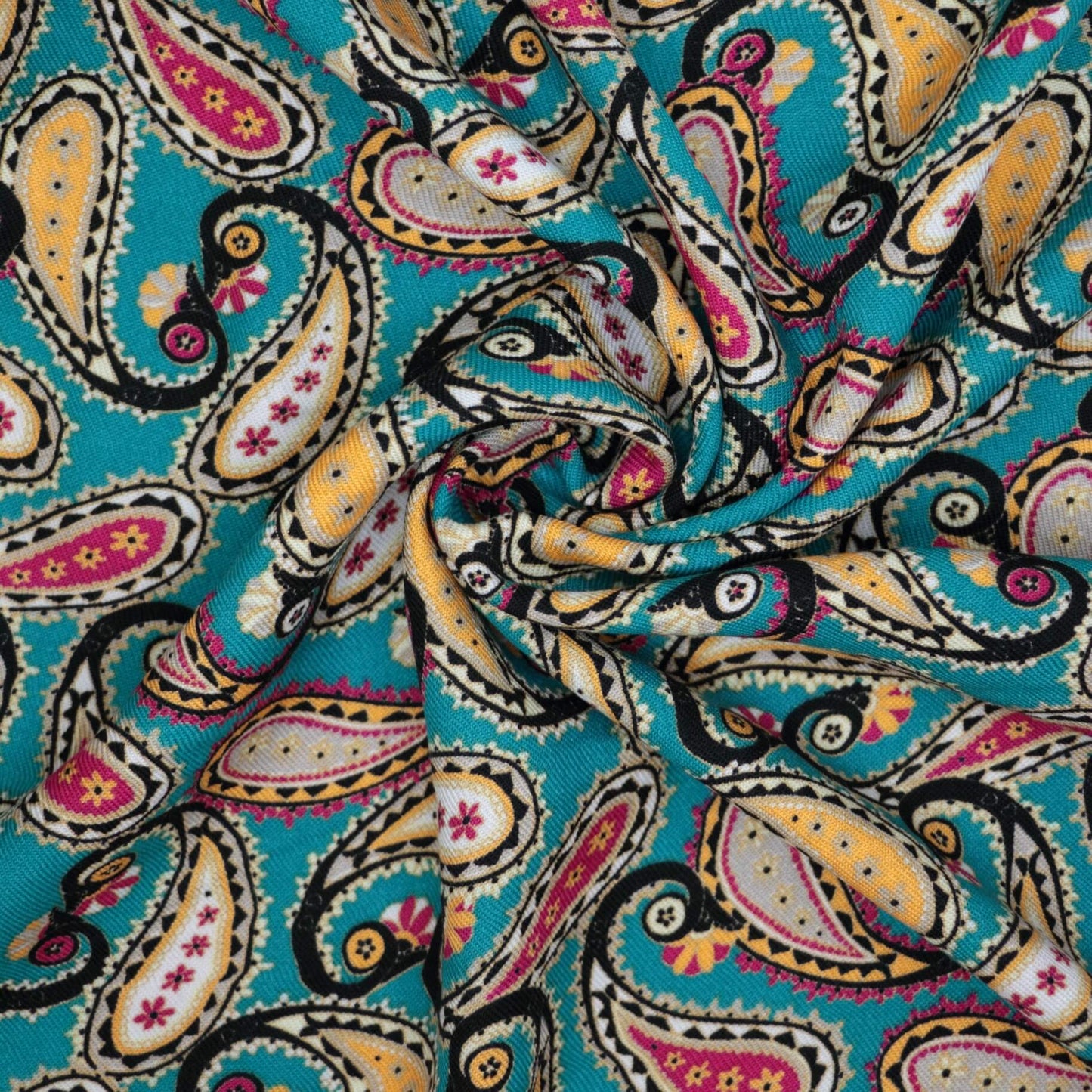 Teal Paisley Cotton Twill per/metre