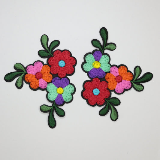 Three Colour Flower Embroidered Patches 2pk
