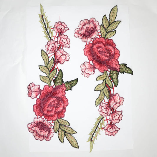 Red Vibrant Embroidered Lace Appliques 2pk