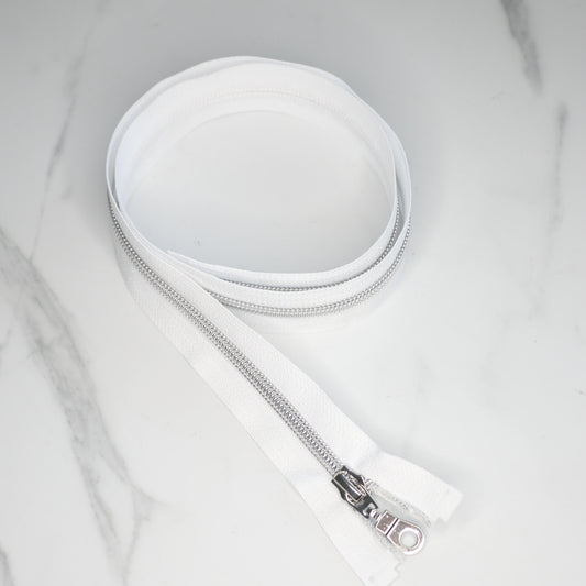 White Zipper 80cm - Silver Drop Shape Zipper Pull