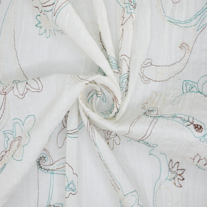 White Crinkle Embroidered Polycotton per/metre