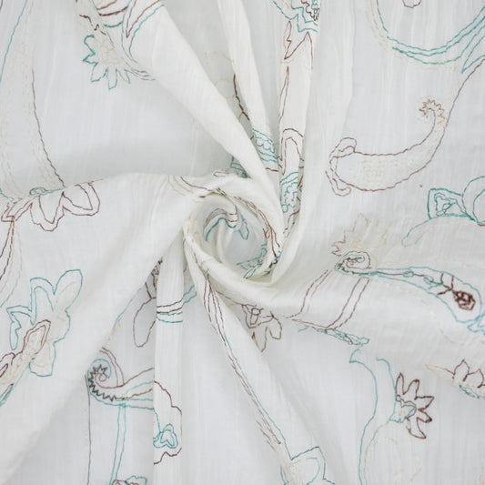 White Crinkle Embroidered Polycotton per/metre