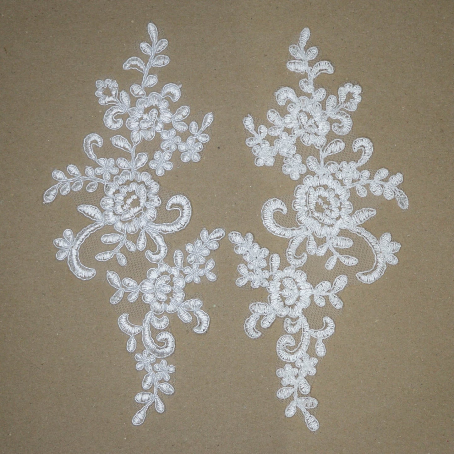 White Embroidered Floral Lace Applique Sew-On Pair