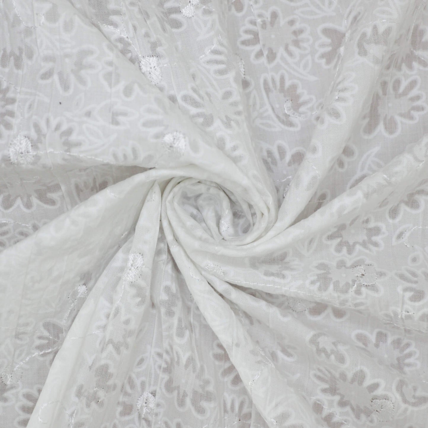 White Floral Embroidered Devore per/metre