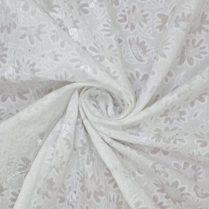 White Floral Embroidered Devore per/metre