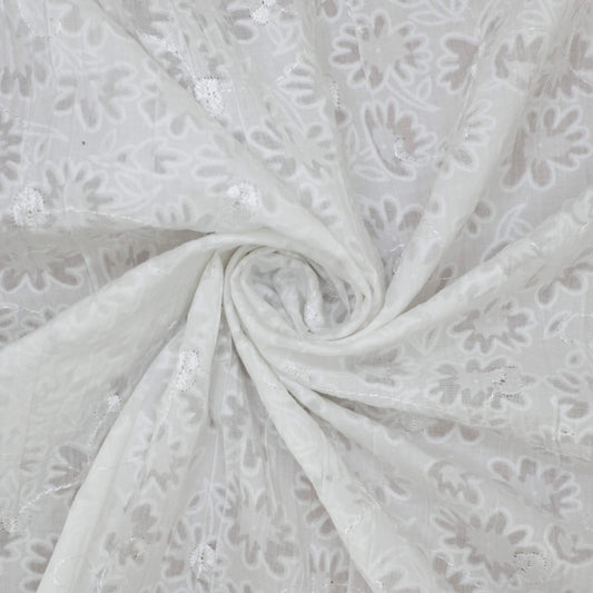 White Floral Embroidered Devore per/metre