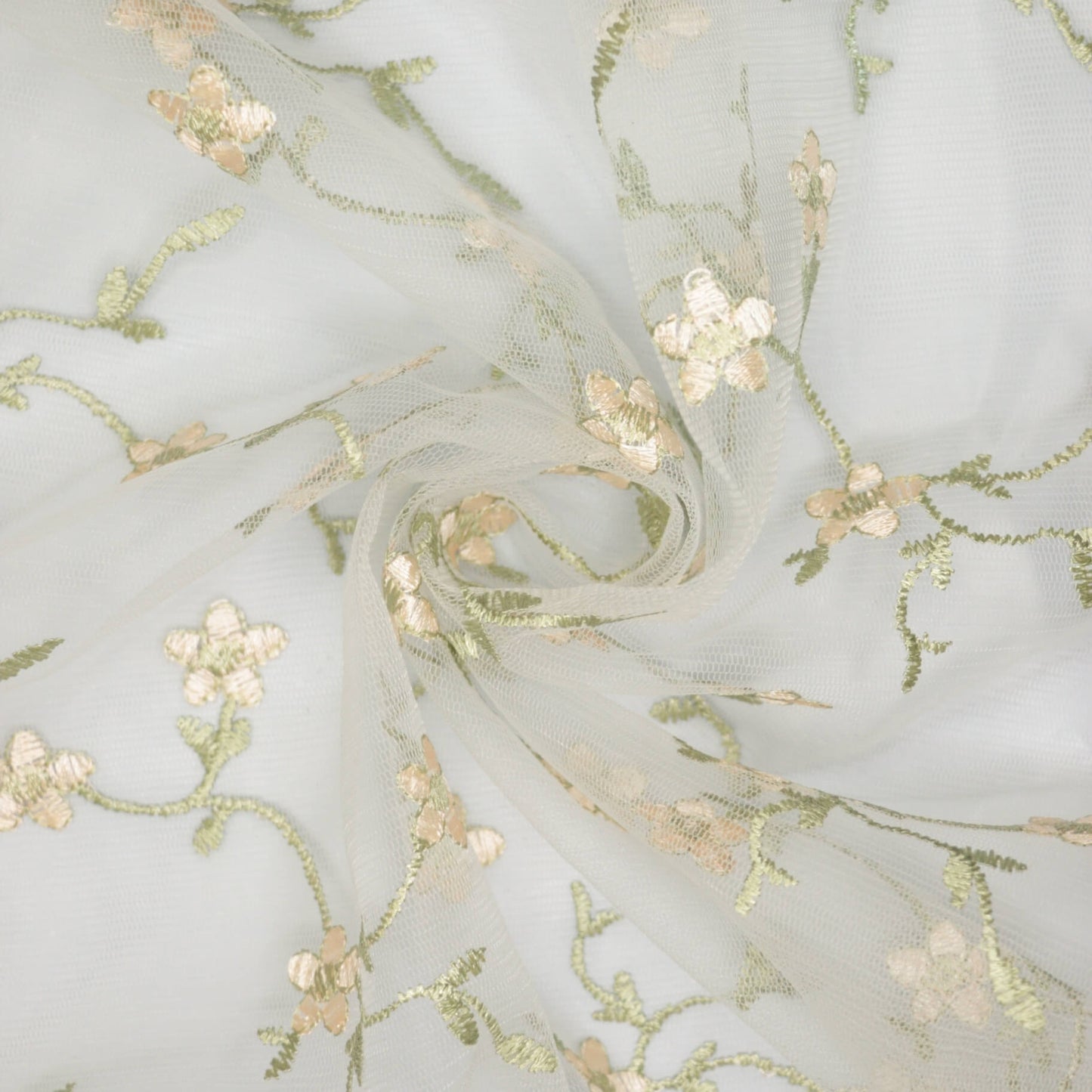 White Floral Embroidered Mesh per/metre