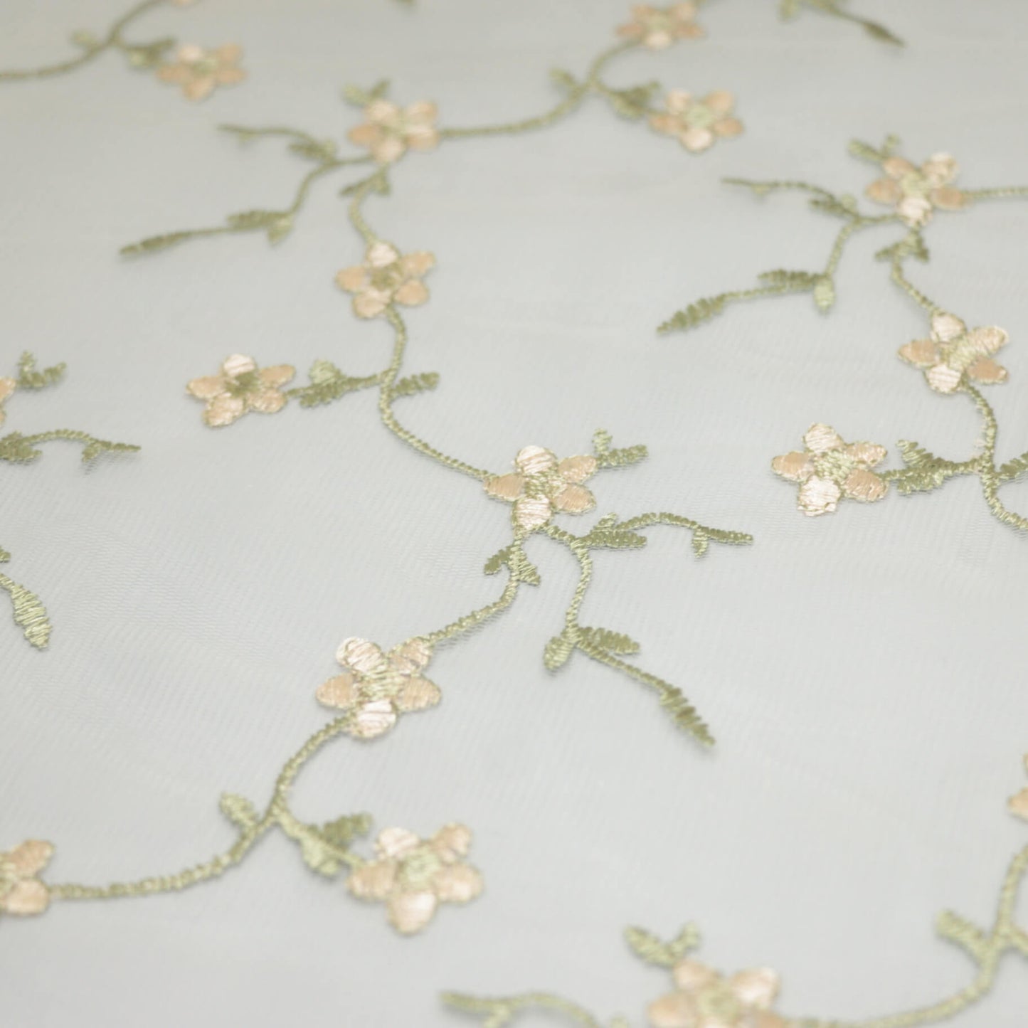 White Floral Embroidered Mesh per/metre