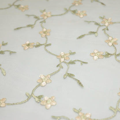 White Floral Embroidered Mesh per/metre