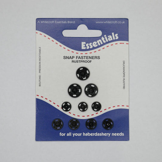 Whitecroft Assorted Black Metal Snap Fasteners Press Studs 10pk