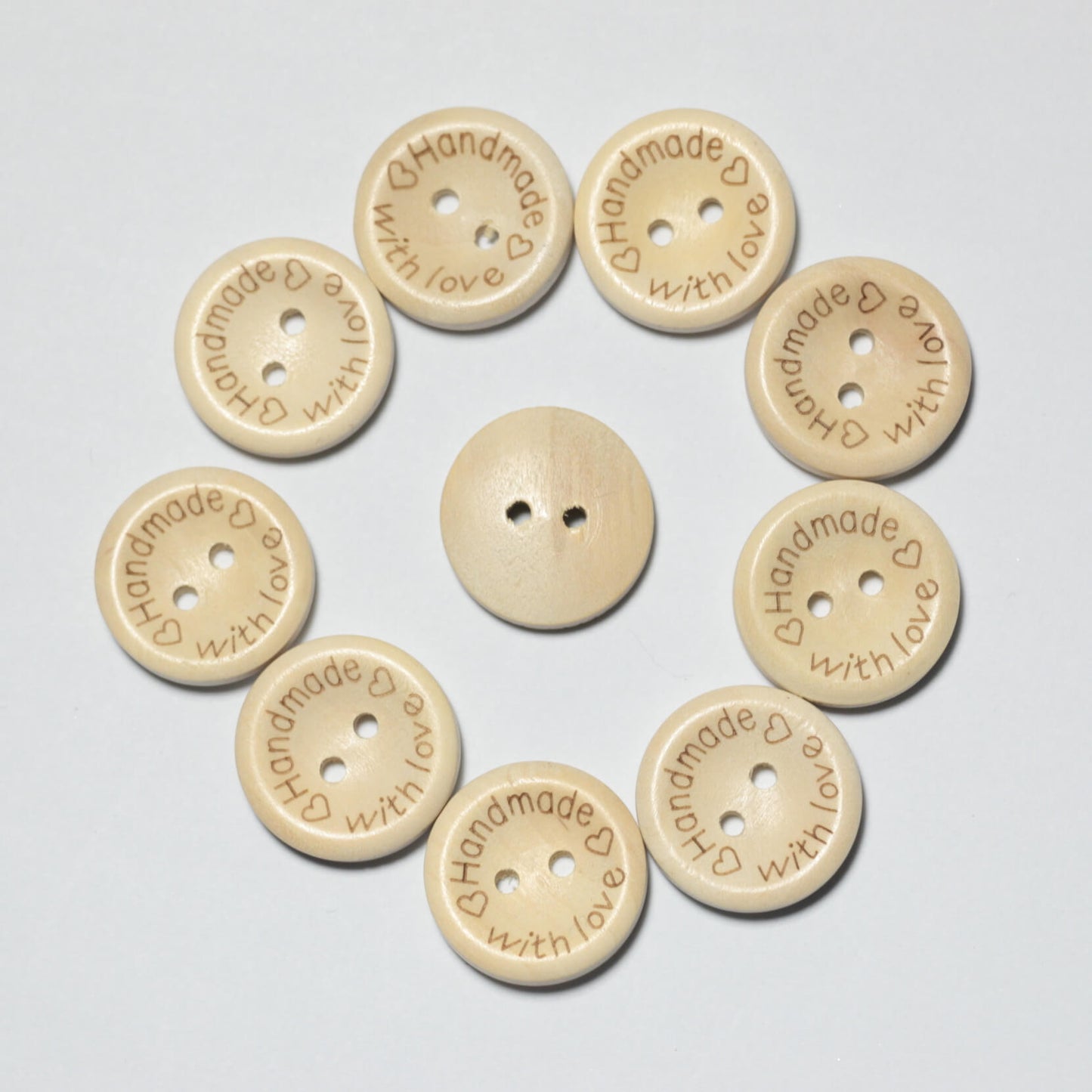 Wooden 'Made With Love' 2H Buttons 10pk