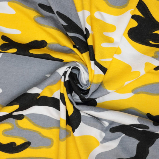 Yellow Camo Cotton Jersey per/metre