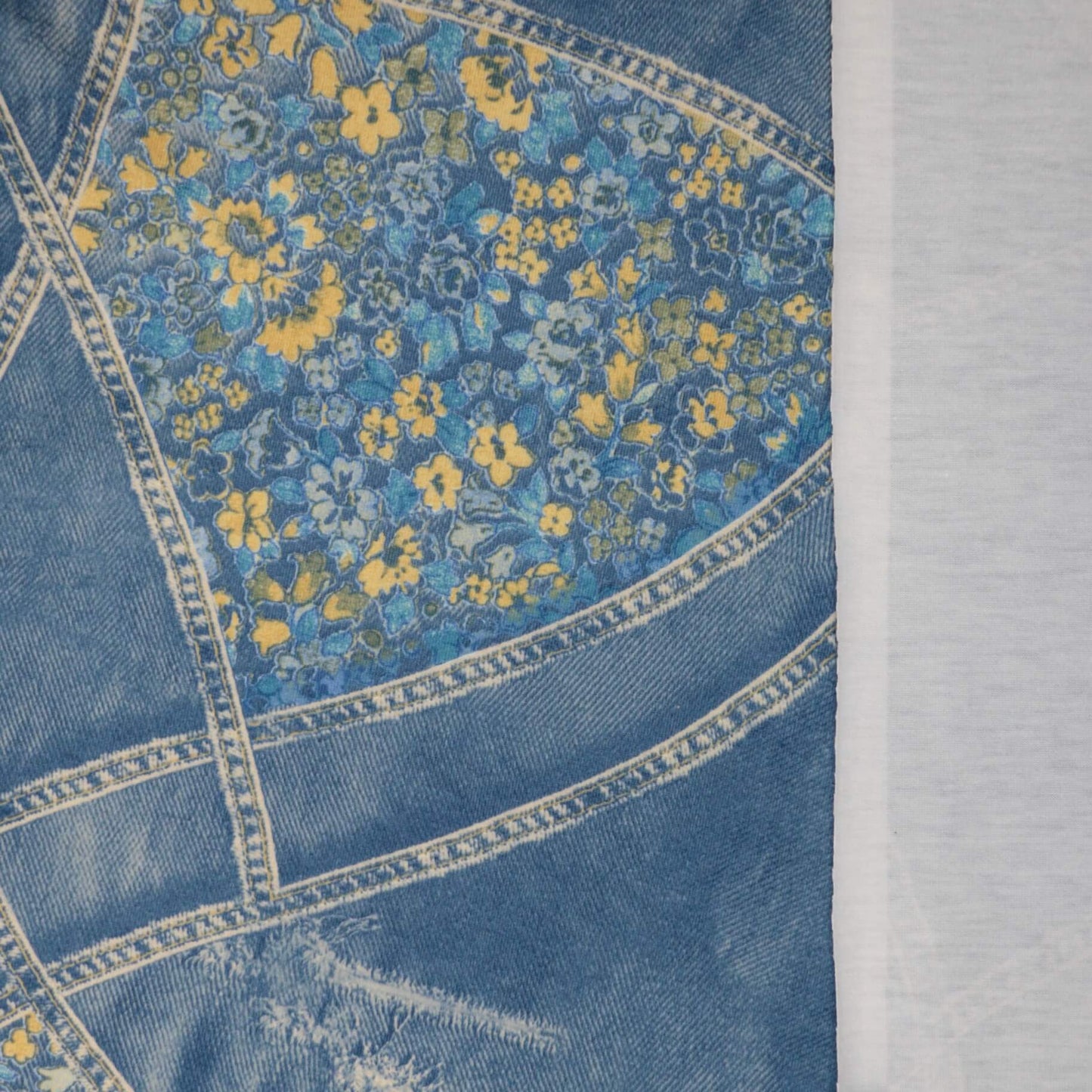 Yellow Floral Blue Denim-Look Jersey per/metre