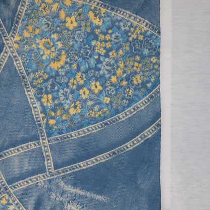 Yellow Floral Blue Denim-Look Jersey per/metre