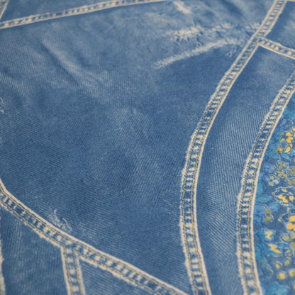 Yellow Floral Blue Denim-Look Jersey per/metre