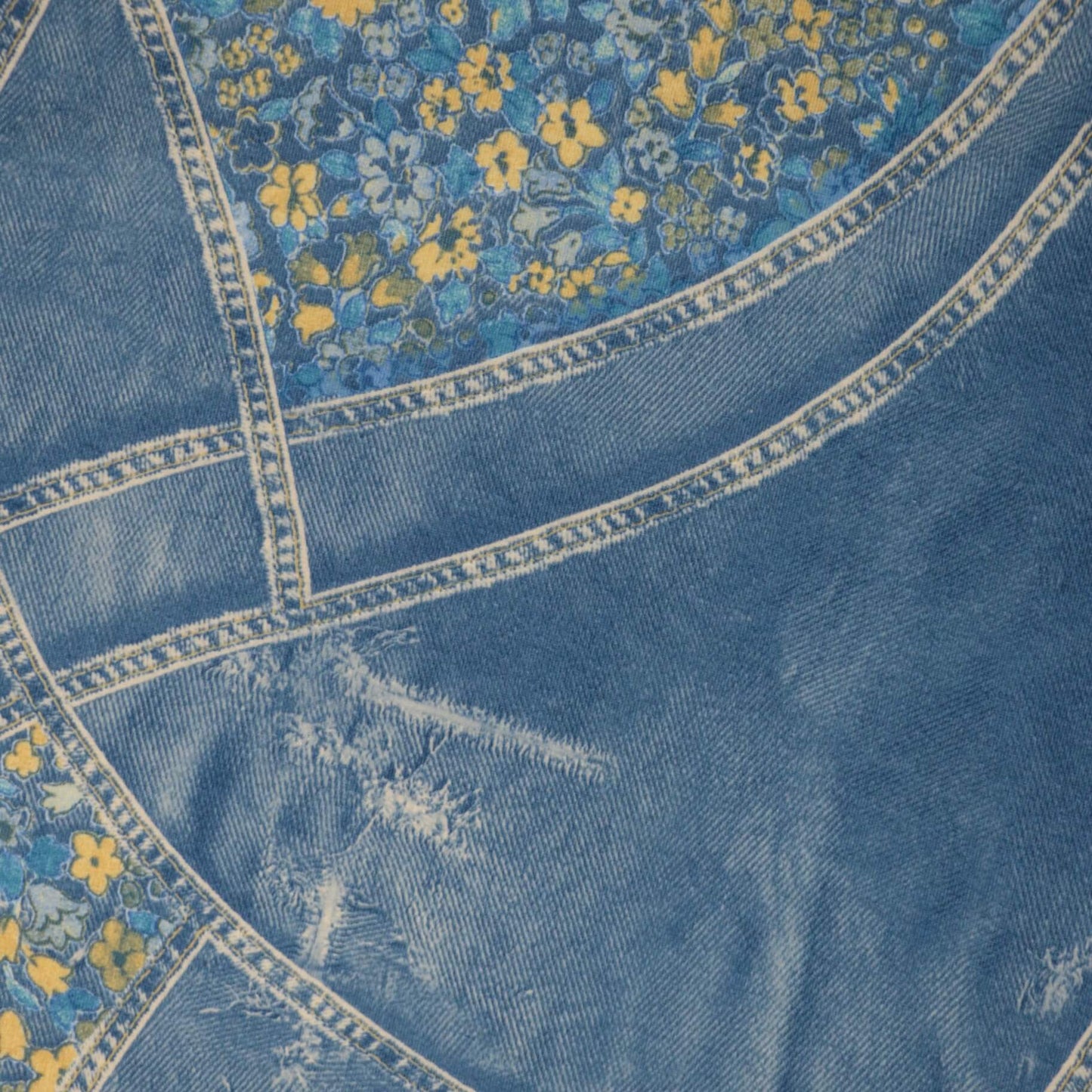 Yellow Floral Blue Denim-Look Jersey per/metre