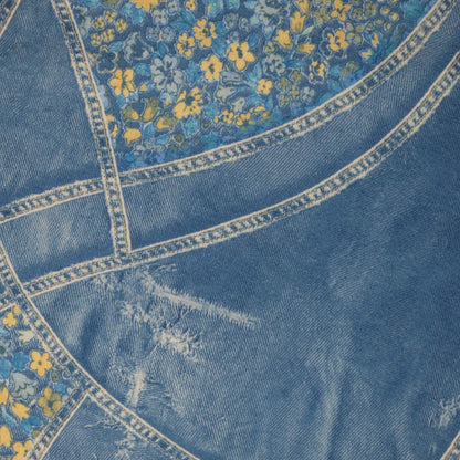 Yellow Floral Blue Denim-Look Jersey per/metre