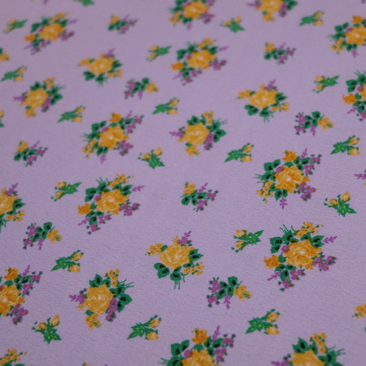 Yellow Flower Lavender Marocain Crepe 1m